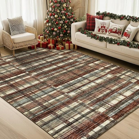 Washable Rugs 5x7 Area Rug for Bedroom Printed Low Pile Living Room Rug Modern Farmhouse Area Rugs Soft Non Slip Throw Rugs for Nursery Office Classroom Dining Room Red 5'x7'