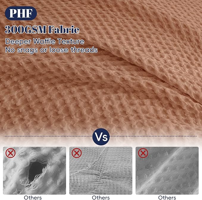 PHF Waffle Weave Duvet Cover Set Queen Size, No Snagging Ultra Soft Luxury Textured Breathable Comforter Cover for All Season 3pcs, Durable Bedding Duvet Set with 2 Pillow Shams, 90"x90", Terra Cotta