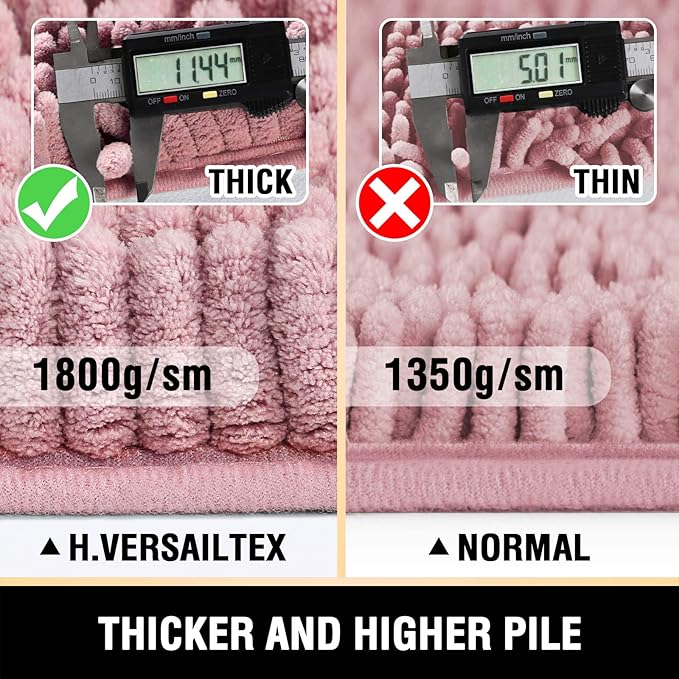 H.VERSAILTEX Bathroom Rugs Bath Mat Bath Rugs Bath Mats for Bathroom Non Slip Extra Soft Chenille Bath Rug Fulffy Shag, Indoor Rug Carpet for Entry Living Room (Coral Pink, Extra Large 24" x 36")