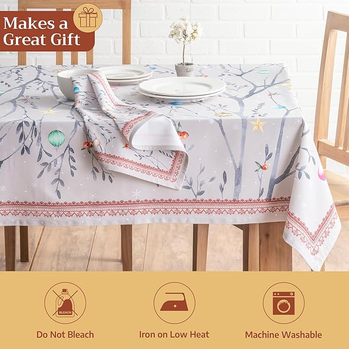 Maison d' Hermine Table Cloth Square Table 100% Cotton 54 x 54 Inches Fall Tablecloth Reusable Everyday Use for Thanksgiving Christmas Decorations Dining Farmhouse Party (Fairy Christmas)