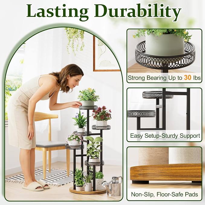 Black Stand Plants, 5-Tier Metal Plant Stands for Outdoor Indoor Plants,Heavy Duty Flower Pot Stands for Multiple Plants,Decoration Display Racks for Patio Garden -BlackFlower