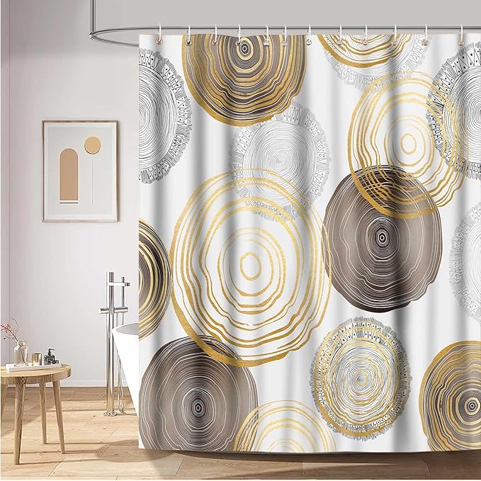 Modern Abstract Shower Curtain, 60x72 inch Polyester, Circle Geometric Pattern Shower Curtain Sets, Mid Century Style Bathroom Curtains Decor Set with 10 Hooks YLOKTP0343