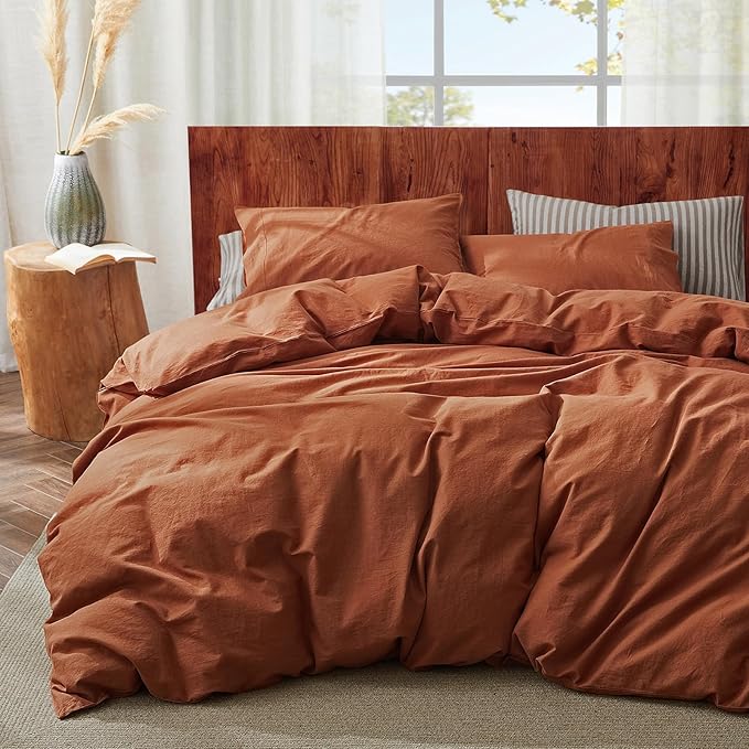2Pcs Organic Linen Duvet Cover Twin Size, 100% French Linen from Normandy, Soft & Durable Terracotta Bedding Set Comforter Cover with 1 Pillowcases, 1 Duvet Cover with Zipper