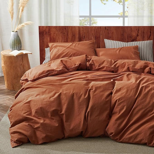2Pcs Organic Linen Duvet Cover Twin Size, 100% French Linen from Normandy, Soft & Durable Terracotta Bedding Set Comforter Cover with 1 Pillowcases, 1 Duvet Cover with Zipper