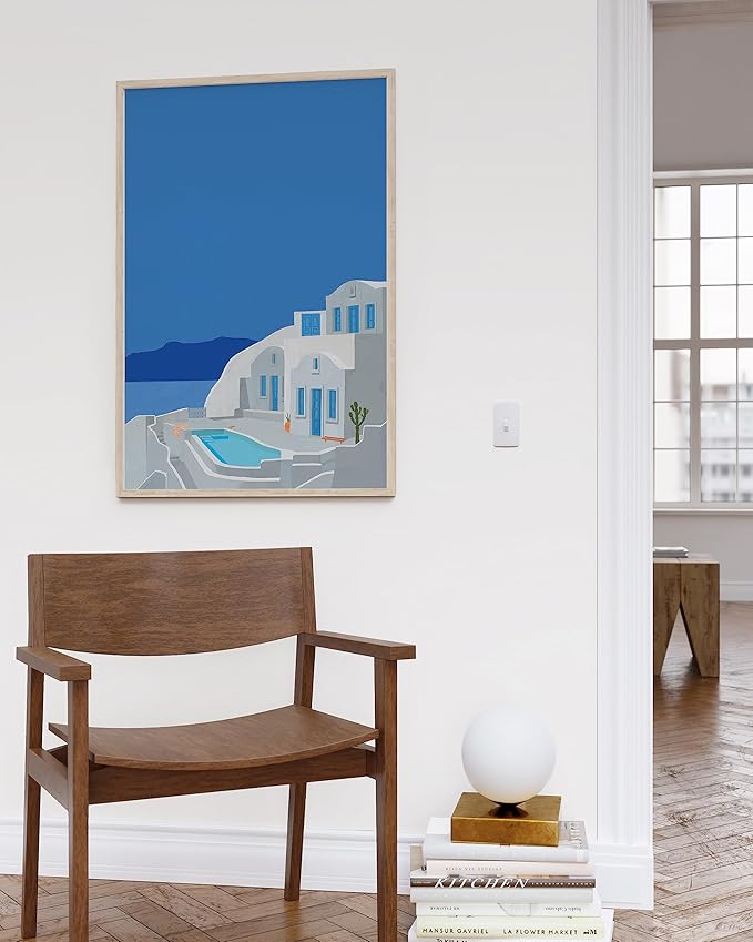 HAUS AND HUES Travel Greece Art - Mediterranean Wall Poster (Beige Frame, 24x36)