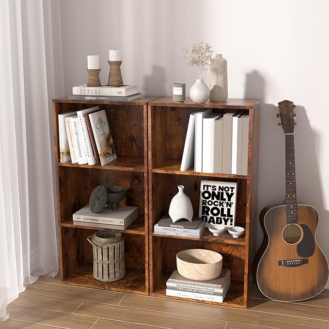 Wooden 3 Cube Storage Organizer, 3 Tier Low Bookcase Freestanding Storage Display Organizer,Versatile Cubes Shelf and Cubby Unit for Any Space