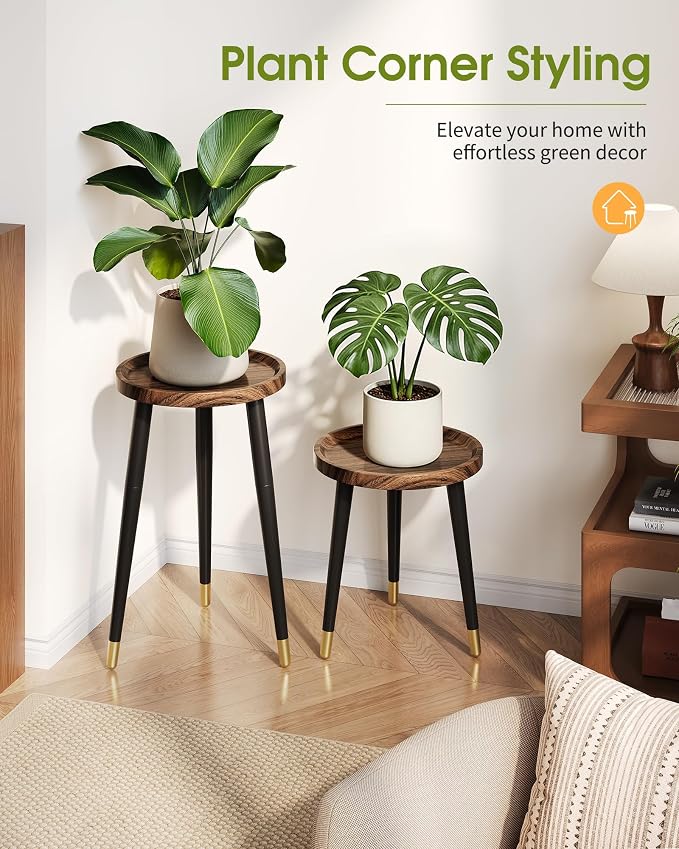 Plant Stand Indoor, Wood Mid Century Indoor Plant Stand, Tall Plant Stands for Flower Pot, Modern Round Plant Table, Small Side End Table with Raised Design, 1 Pack, Walnut, 11.7''x18.8''