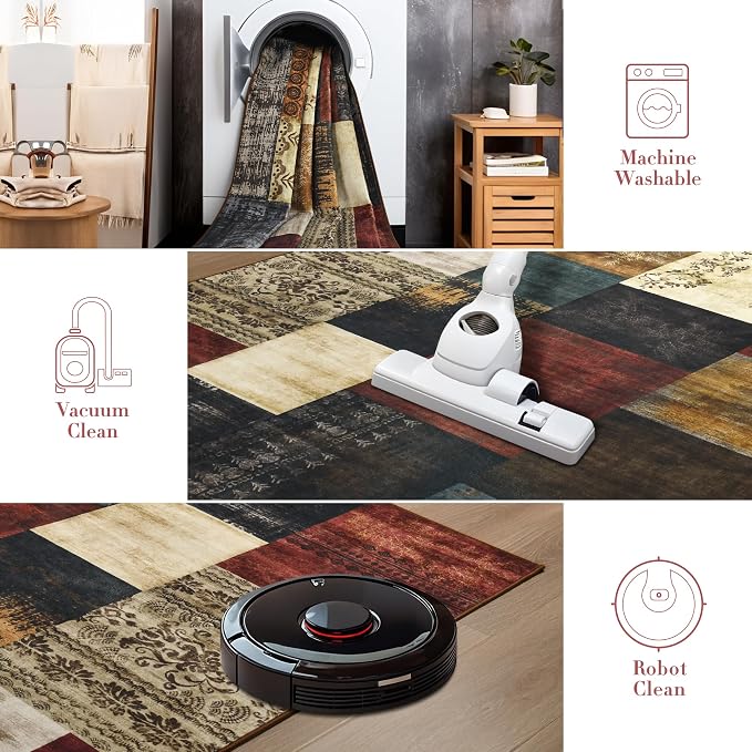 Tepook Modern Runner Rug for Living Room, 2x6 Washable Rugs for Bedroom Hallway, Geometric Patchwork Runner Rug Non-Slip Indoor Throw Carpet for Entryway Kitchen Office Home Decor, Multi
