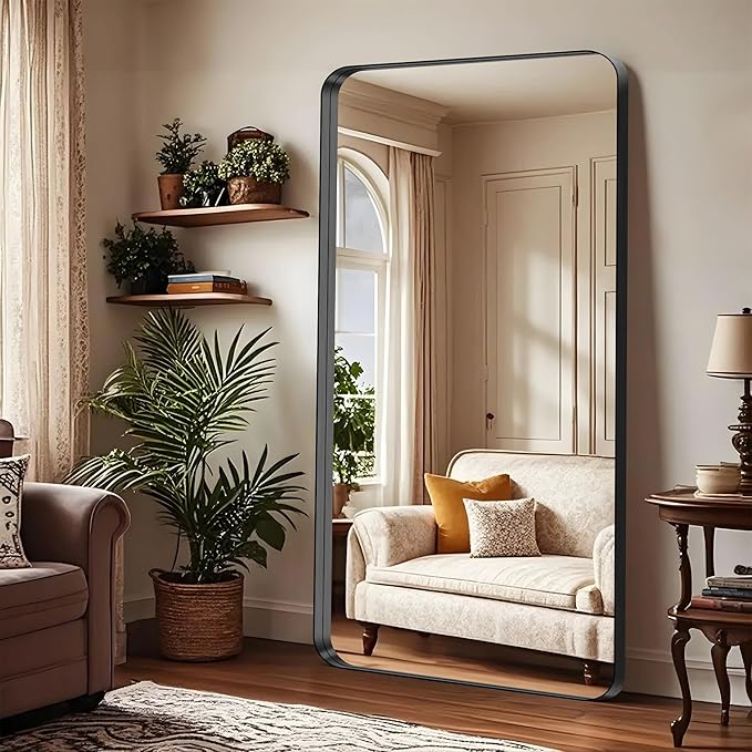 CIRCUMI Black Bathroom Mirror, 36"x72" Rectangular Mirror with Deep Metal Frame, Rounded Corner, Tempered Glass, Large Mirror for Wall, Over 2 Sinks, Installed Vertically/Horizontally, Crystal-Clear