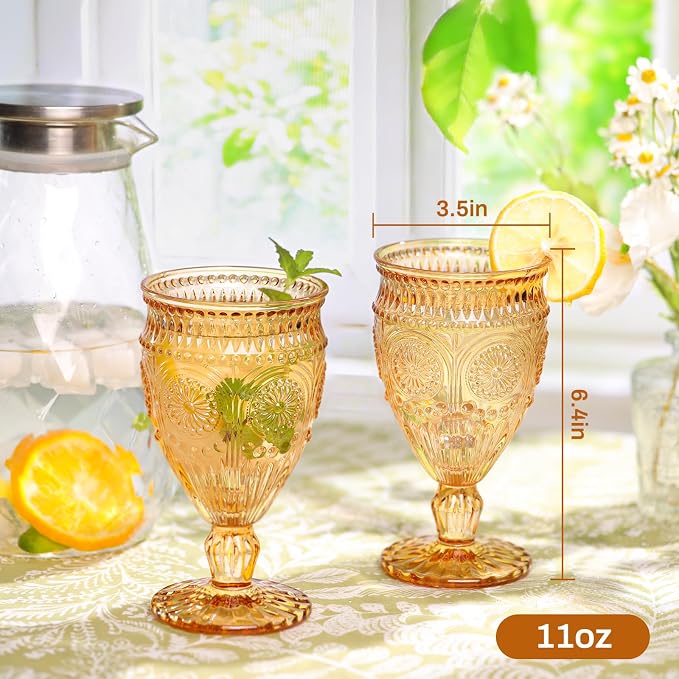 Darlion Wine Goblets, Goblet Glasses, Amber Goblets, Wine Glasses Set of 4, Amber Drinking Glasses for Party Home Wedding