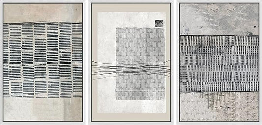 SIGNWIN Framed Canvas Print Wall Art Set Black Tan Industrial Line Art Pattern Abstract Shapes Cozy Neutral Decorative Contemporary Minimal for Living Room, Bedroom, Office - 16"x24"x3 White