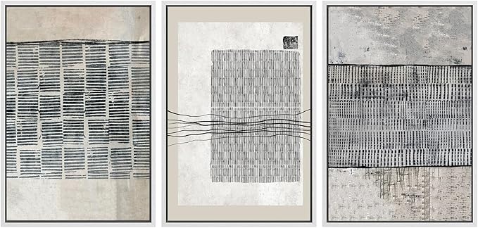SIGNWIN Framed Canvas Print Wall Art Set Black Tan Industrial Line Art Pattern Abstract Shapes Cozy Neutral Decorative Contemporary Minimal for Living Room, Bedroom, Office - 24"x36"x3 White