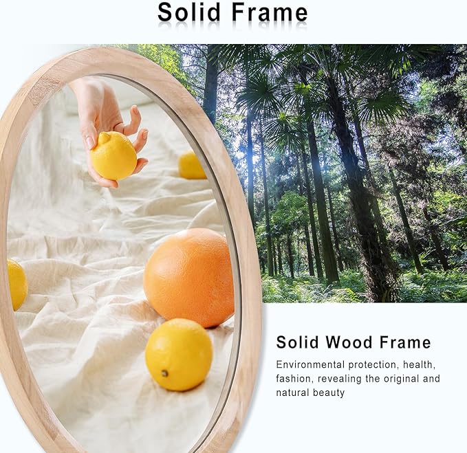 MAGFLERUM 24 Inch Round Wood Mirror - Circle Mirror for Nursery, Boho Style - Wall Decor for Bedroom, Living Room, Hallway (Nature)