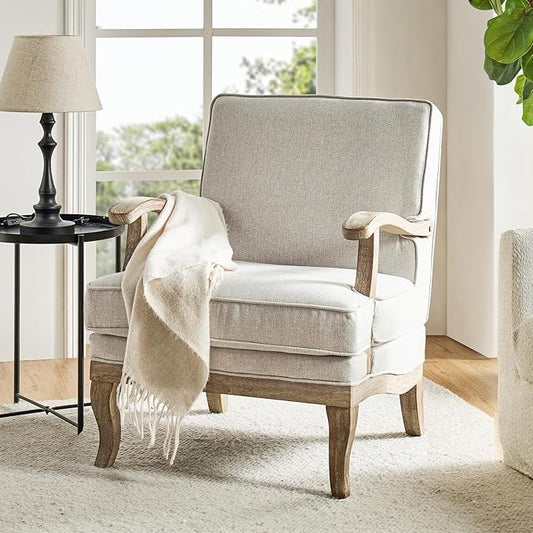 HULALA HOME Mid-Century Modern Accent Chair, Upholstered Lounge Arm Chair with Solid Wood Legs and Armrest, Removable Cushion Comfy Retro Reading Armchair for Living Room, Bedroom, Balcony, Pewter