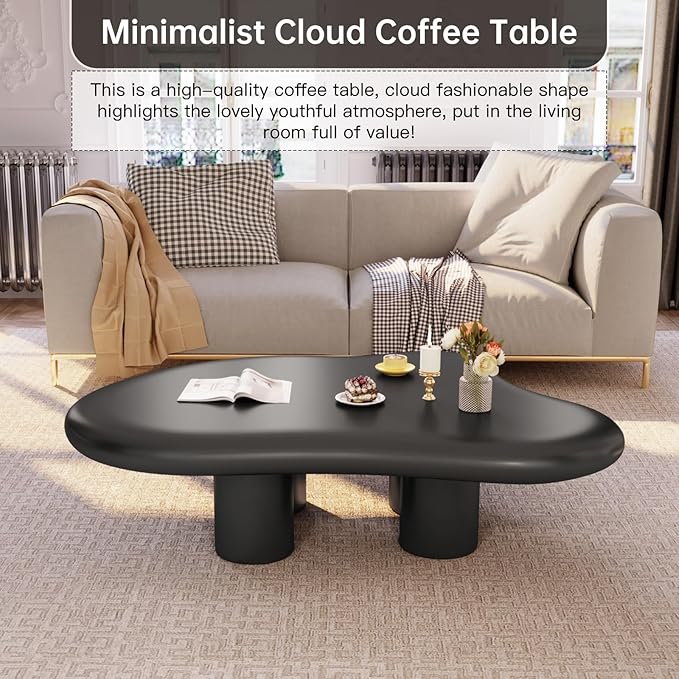 Guyii Cloud-Shaped Coffee Table, Modern Sofa Table with 4 Legs, Black Center Table, Small Irregular Tea Table for Living Room, Easy Assembly