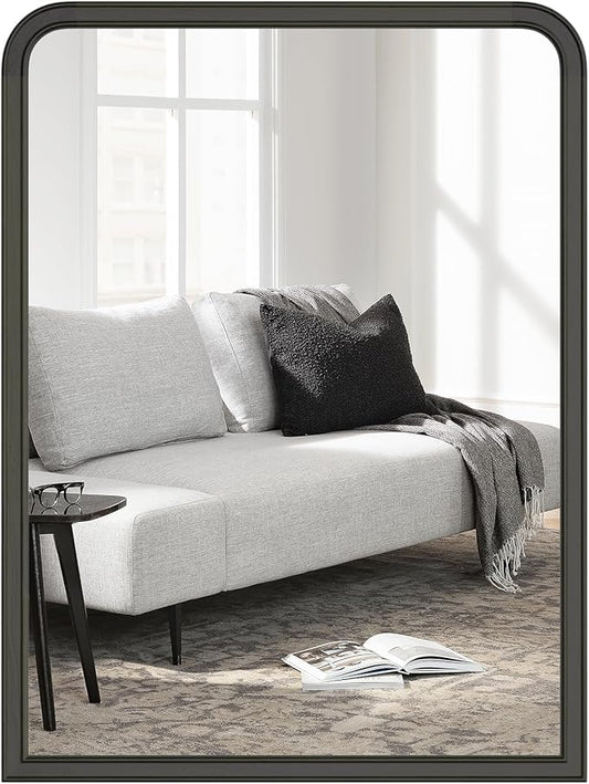 HOMECOOKIN 30" x 40" Wood Framed Mirror Bathroom Mirrors for Wall, Black Arched Wood Bathroom Vanity Mirror for Entryway, Living Room or Bedroom Home Decor