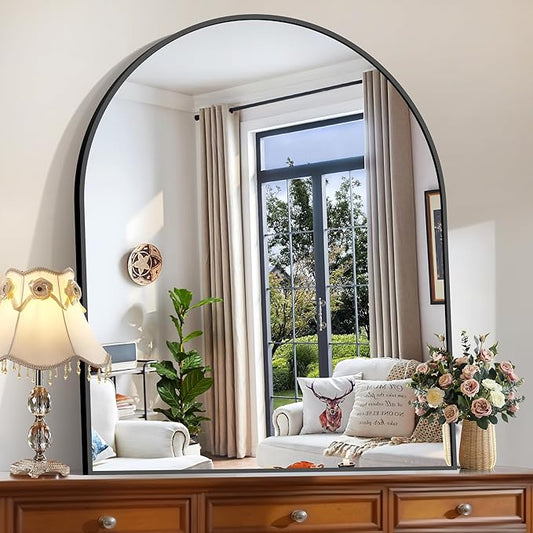 CIRCUMI Arched Wall Mirror, 40"x48" Black Arched Mirror with Tempered Glass, Metal Frame, Large Size for Entryway Table, Mantel,Living Room,Over Sink,Arch Mirror for Decor,Shatterproof&Crystal-Clear