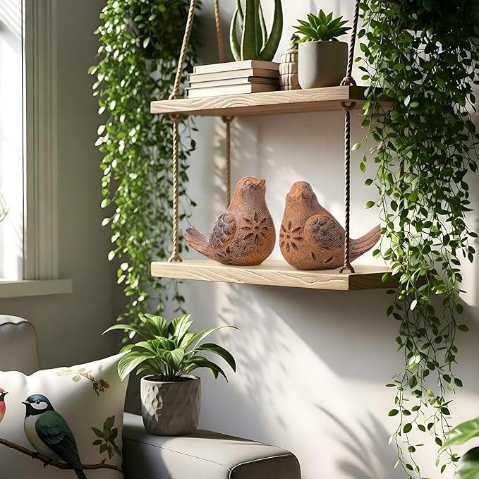 Blulu 2 Pcs Bird Figurines Home Decor Resin Bird Statue Vintage Farmhouse Decoration Boho Animal Decorative Sculpture Gifts for Home Table Office Shelf Tabletop Accents(Rust,Retro)
