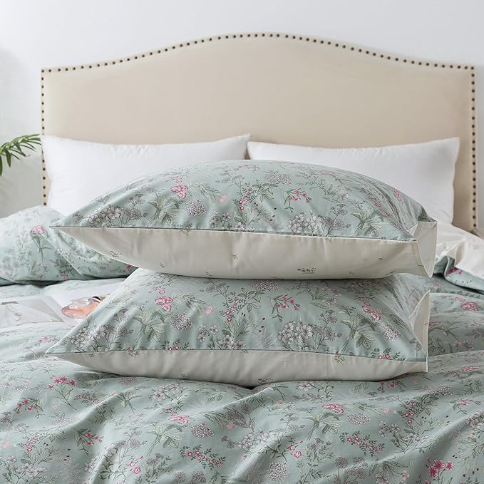 HoneiLife King Size Duvet Cover - 100% Cotton Comforter Cover, Floral Bedlinen for Set King Beds, 3-PC Wildflower Comforter Cover Sets