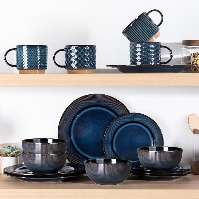 GBHOME Ceramic Dinnerware Sets,12 pcs Embossed Elegant Stoneware Plates and Bowls Sets, Housewarming Wedding Gift | Dishwasher & Microwave Safe | Dishes Set Service for 4