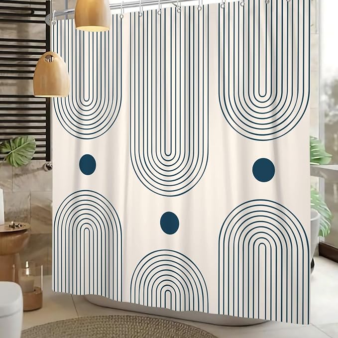 Mid Century Modern Shower Curtain Abstract Minimalist Arch Sun Lines Geometric Aesthetic Bath Curtain Boho Bathtub Decorations Waterproof Fabric Bathroom Curtain with Hooks 72x84 inch