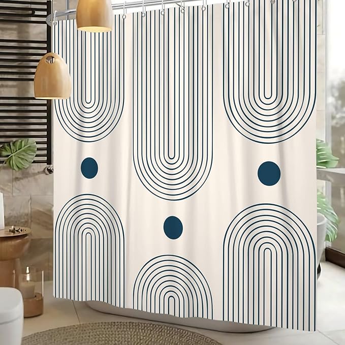 Mid Century Modern Shower Curtain Abstract Minimalist Arch Sun Lines Geometric Aesthetic Bath Curtain Boho Bathtub Decorations Waterproof Fabric Bathroom Curtain with Hooks 48x72 inch