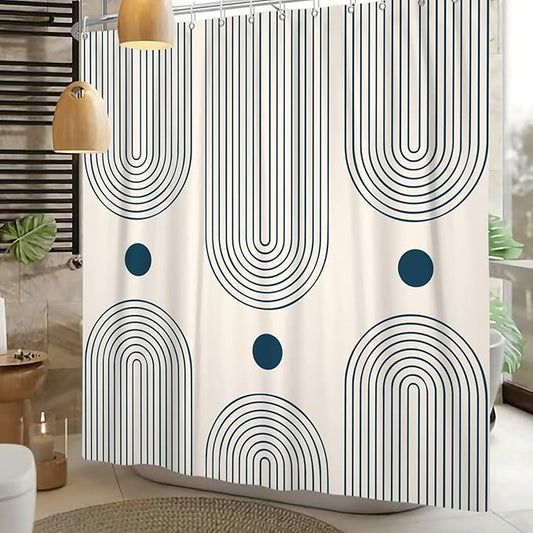 Mid Century Modern Shower Curtain Abstract Minimalist Arch Sun Lines Geometric Aesthetic Bath Curtain Boho Bathtub Decorations Waterproof Fabric Bathroom Curtain with Hooks 48x72 inch