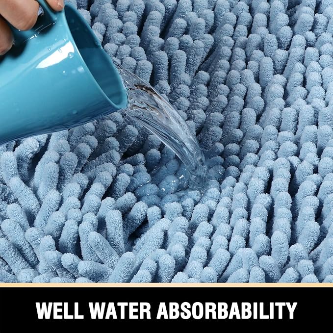 H.VERSAILTEX Toilet Mat U Shaped Bathroom Rugs Bath Mats for Bathroom Non Slip Luxury Chenille Bath Mat U Shape 20x24 Extra Soft and Absorbent Shaggy Rugs Washable Dry Fast - Cool Blue