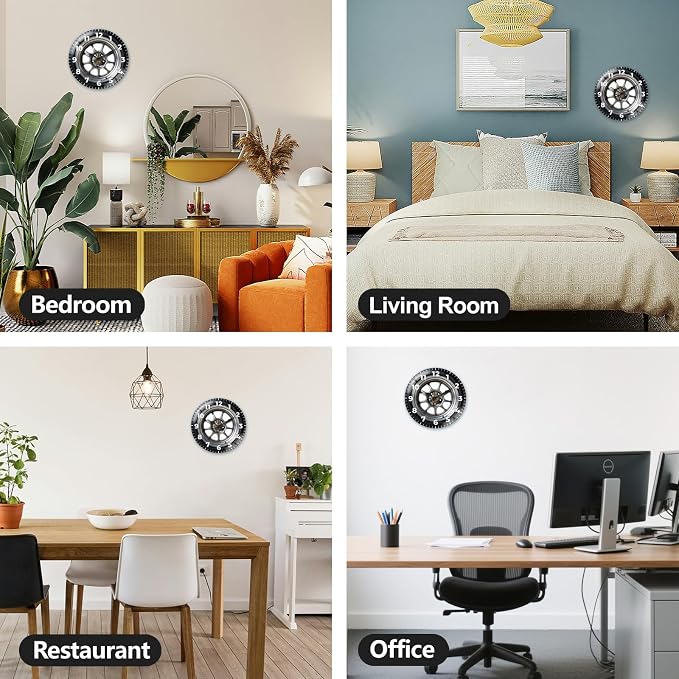 peacoblue Wall Clocks Battery Operated 12 Inch Car Tires Glass Round Wall Clock Non Ticking for Kitchen Living Room Dining Room Bedroom and Bathroom Decor Accessories (Battery not Included)