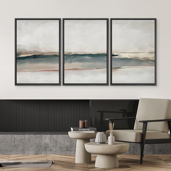 SIGNWIN Framed Canvas Print Wall Art Set Grunge Gold Pastel Landscape Shapes Abstract Illustrations Modern Art Decorative Nordic Chic Calm/Zen for Living Room, Bedroom, Office - 24"x36"x3 Black