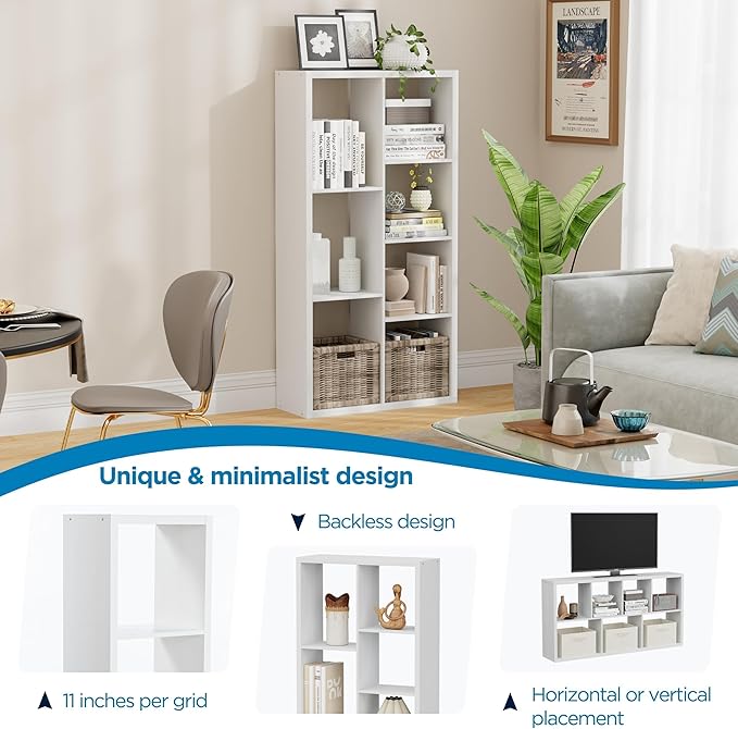 7 Cube Storage Organizer, Cube Shelf with Heavy-Duty Thick Boards, 25.12" L x 9.37" W x 48.74" H, Smooth Easy-Clean Panels, Simple Assembly, for Living Room Bedroom Office, White