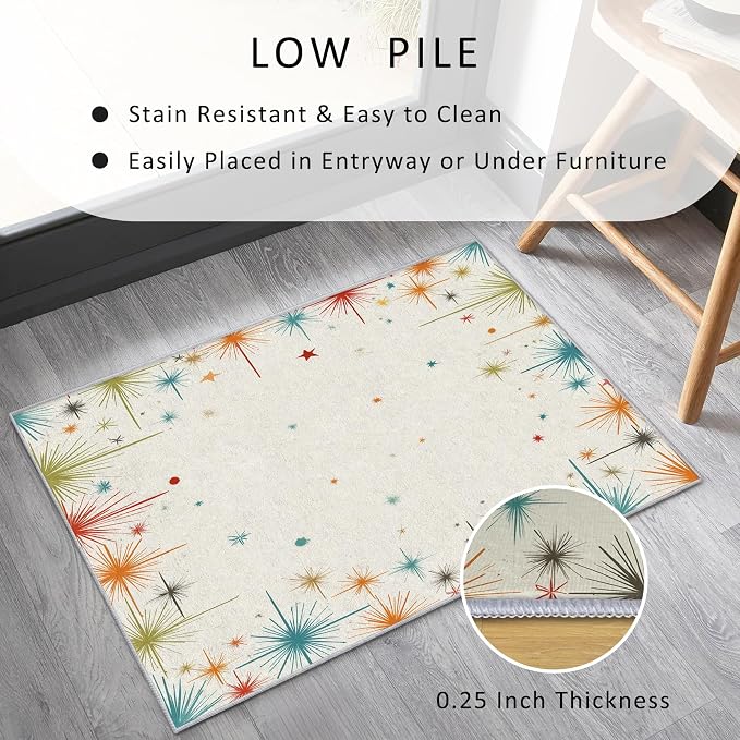 Mid Century Modern Rug Large 8x10 50s 60s Retro Starburst Pattern Area Rugs for Living Room, Bedroom, Mid Century Modern Home Decor Accessories Indoor Carpet, Non Slip & Machine Washable