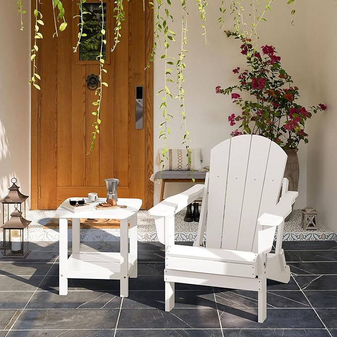 SERWALL Double Adirondack Side Table Set of 2, End Table- White