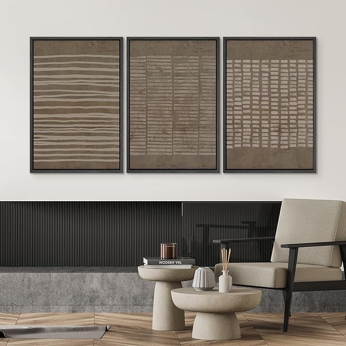 SIGNWIN Framed Canvas Print Wall Art Set Grunge Geometric Brown Line Art Graffiti & Street Art Abstract Illustrations Modern Art Decorative Nordic for Living Room, Bedroom, Office - 16"x24"x3 Black