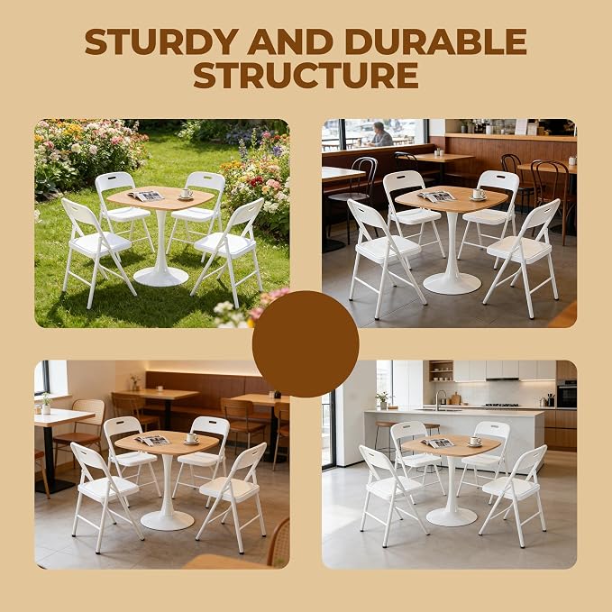 31.5" Natural Tulip Table, Square Small Dining Table for 4, Pedestal Table with Metal Base, Mid Century Bistro Table for Kitchen & Small Spaces