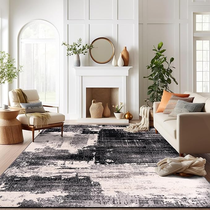Rugshop Modern Abstract Design Non Shedding Soft Ideal for Living Room,Bedroom,Kitchen Area Rug 7' 10" x 10' Black