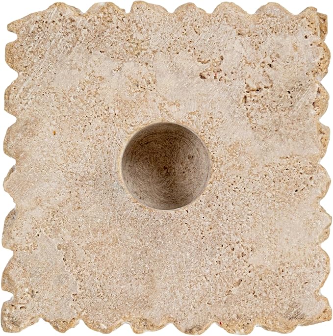 Bloomingville Decorative Marble and Travertine Candle Holder, White and Natural