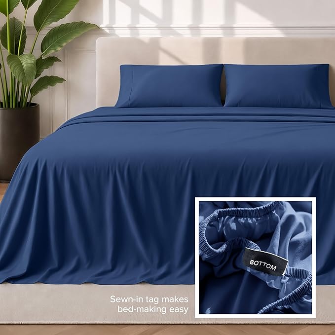Bare Home Split Head Flex King Sheet Set - 1800 Ultra-Soft Microfiber Bed Sheets - Double Brushed - Deep Pockets - Easy Fit - 4 Piece Set - Bedding Sheets & Pillowcases (Dark Blue)