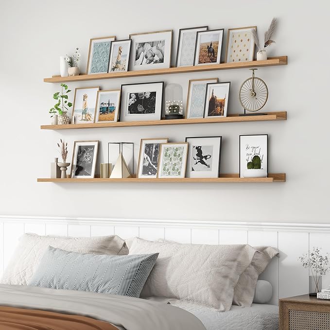 Axeman 72 Inch Floating Shelves | Oak Picture Ledge Shelf Set of 3 | Rustic Wood Wall Shelves with Lip | 72" Oak Picture Shelf for Wall with Ledge | Photo Shelves