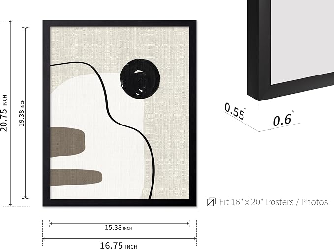 Poster Master Linen Shapes Poster – Lines on Linen Print – Chic Boho Art – Modern Abstract Artwork – Mid-Century Modern Piece – Great Bedroom or Living Room Decor – 16x20 Black Framed