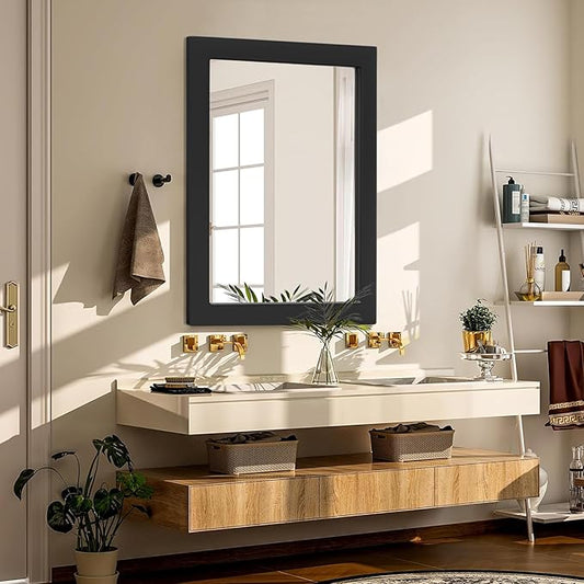 32''x24'' Rustic Wall Mirror for Bathroom Black Wood Frame, Classic Rectangle Mirror Farmhouse Vanity Wall Mirror Decor Living Room, Bedroom, Entryway