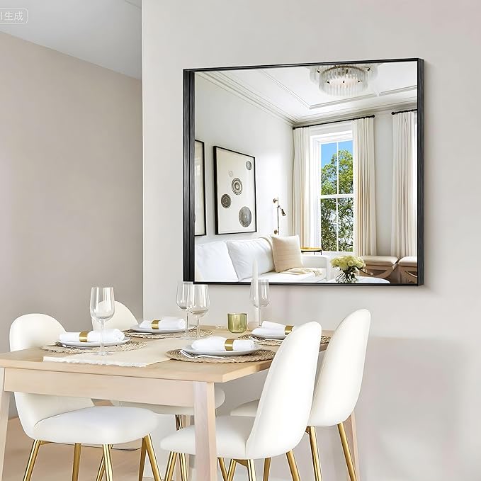 CIRCUMI Black Bathroom Mirror, 36"x40" Rectangular Mirror with Deep Metal Frame, Brushed Finish, Tempered Glass, Mirror for Wall, Oversink, Bedroom, Installed Vertically/Horizontally, Crystal-Clear