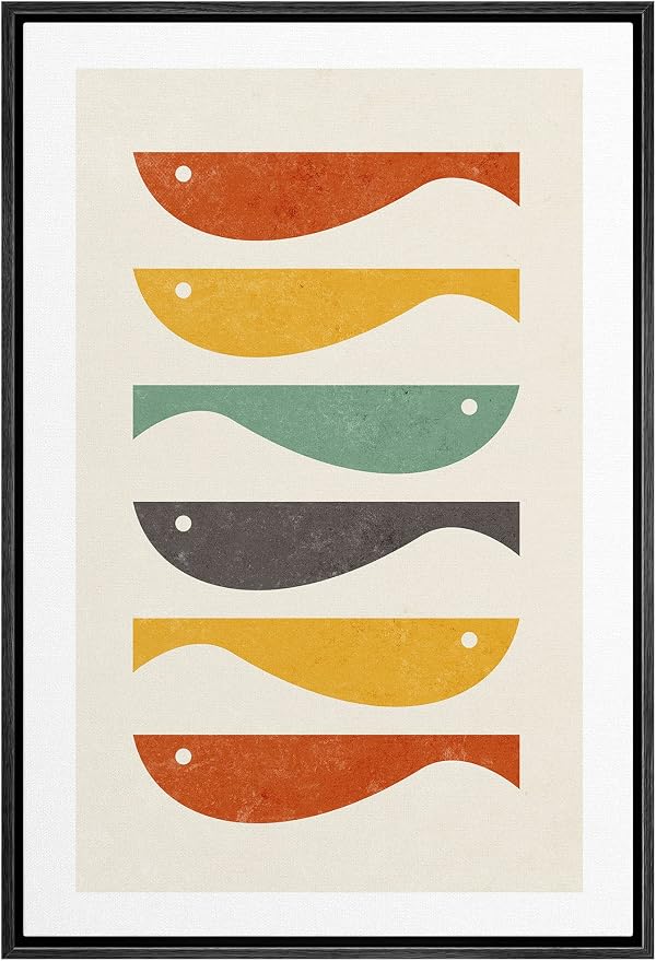 Woodrose Framed Canvas Print Wall Art Ocean Fish Nordic Silhouette Variety Animals Shapes Illustrations Modern Minimalist Chic Relax/Calm Multicolor for Living Room, Bedroom, Office - 24"x36" Black