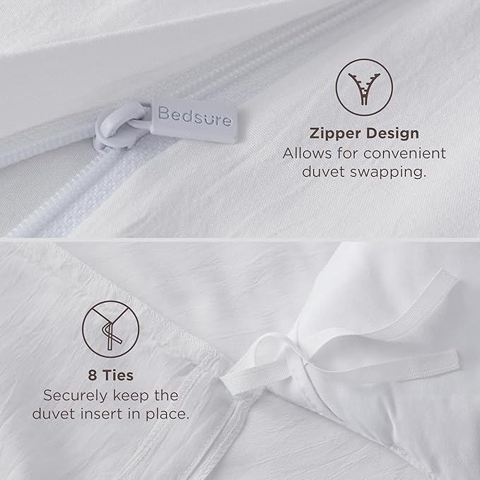 Bedsure White Super King Duvet Cover - 3 Pieces Prewashed Cotton-Like Extra Soft Bedding Set, Includes 1 Duvet Cover 108x98 Inches with Zipper Closure & 2 Pillow Shams, Comforter Not Included