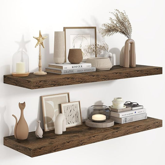 40"W x 9.3"D Floating Shelves for Wall, Wall Mounted Bathroom Shelves 2 Pack Deep Floating Shelf for Bedroom Kitchen Living Room, Rustic Wooden Wall Shelf with Invisible Bracket for Books Decor