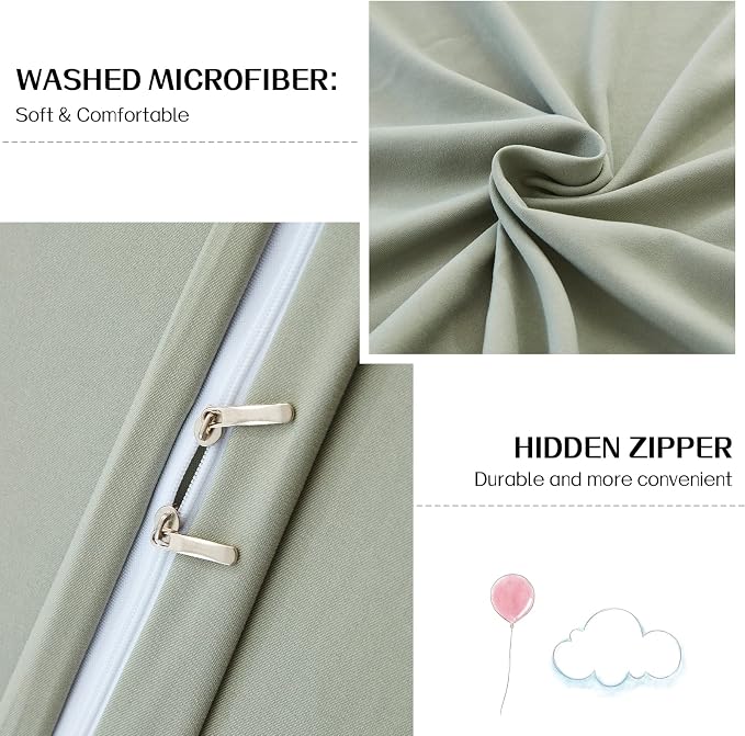 Dreaming Wapiti Duvet Cover King,Washed Microfiber King Size Green Duvet Cover Set,Solid Color - Soft and Breathable with Zipper Closure & Corner Ties (Green, King)