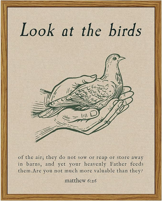 InSimSea Vintage Framed Wall Art Look at this bird Canvas Prints, Vintage Home Decor, Print Framed Painting Picture,For Living Room, Study, And Dining Room Wall Decor 10L x 8W