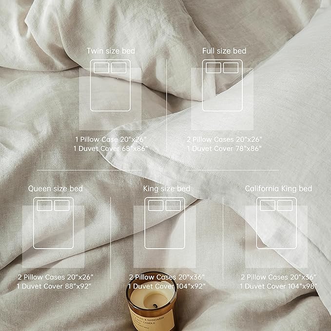 Simple&Opulence 100% Linen Duvet Cover Set, 3 PCS Natural French Flax Linen Duvet Cover Full Size, Breathable Soft Comfy Linen Bedding Comforter Cover with 2 Pillowcases