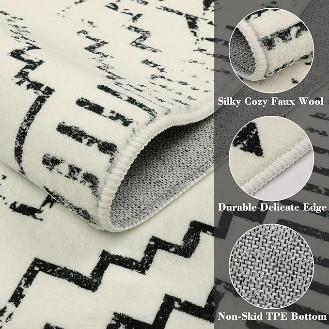 Wonnitar Moroccan Washable 2x6 Runner Rug for Hallways, Non-Skid Carpet Runners for Kitchen, Boho Farmhouse White Non-Shedding Laundry Room Throw Mat for Bathroom Closet Bedroom (Beige,2'x6')