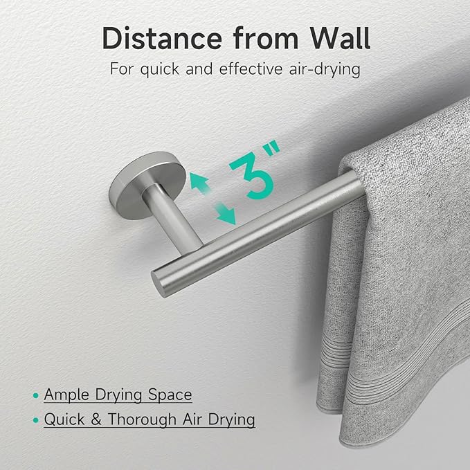USHOWER Brushed Nickel Towel Bar, 22-Inch Towel Rack for Bathroom Wall Mounted, Thicken SUS304 Stainless Steel Towel Rod Modern Home Decor (Total Length 24-Inch)